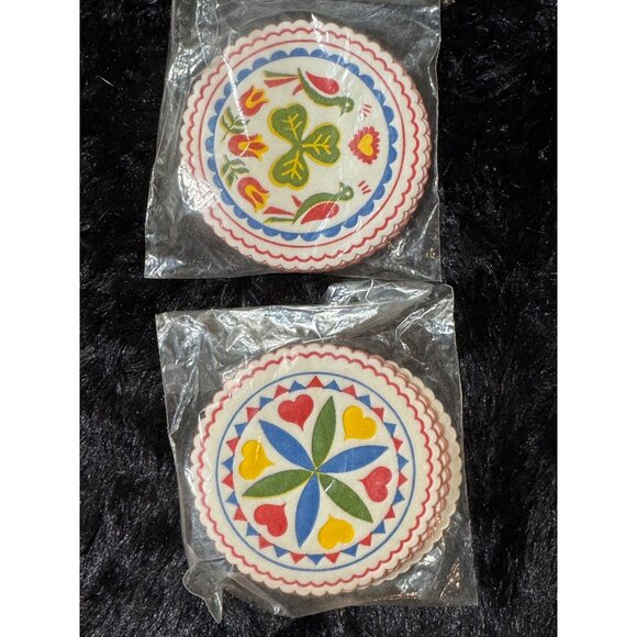 Denmark Decorative Multicolor Coasters With Folk Art Design - Set Of 2 NEW - Picture 2 of 6